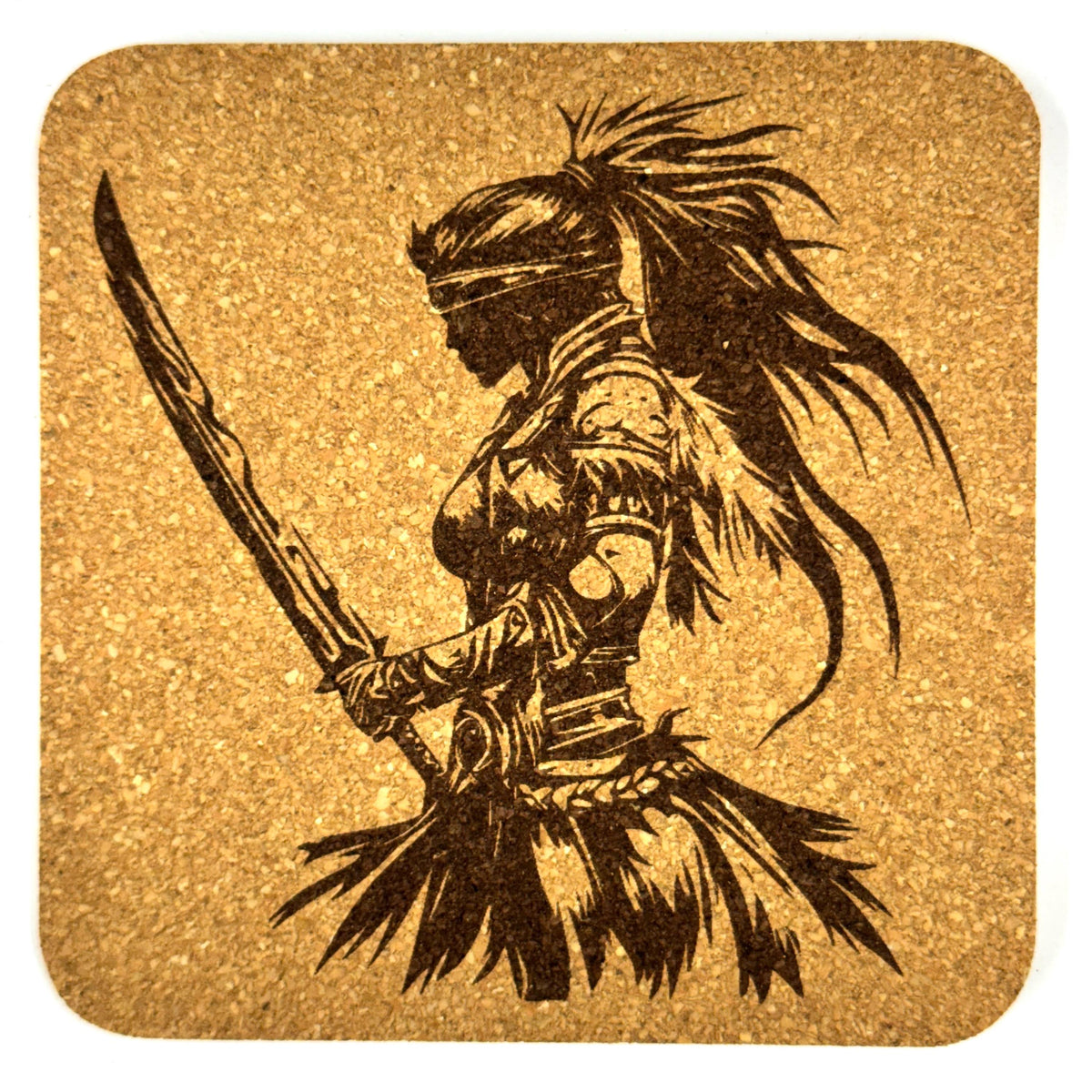 Warrior Woman Cork Coasters, Fantasy Shieldmaiden Sword Fighter Table Decor