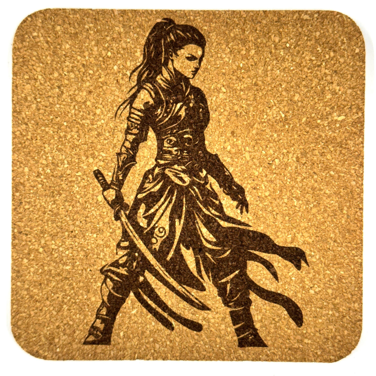 Warrior Woman Cork Coasters, Fantasy Shieldmaiden Sword Fighter Table Decor