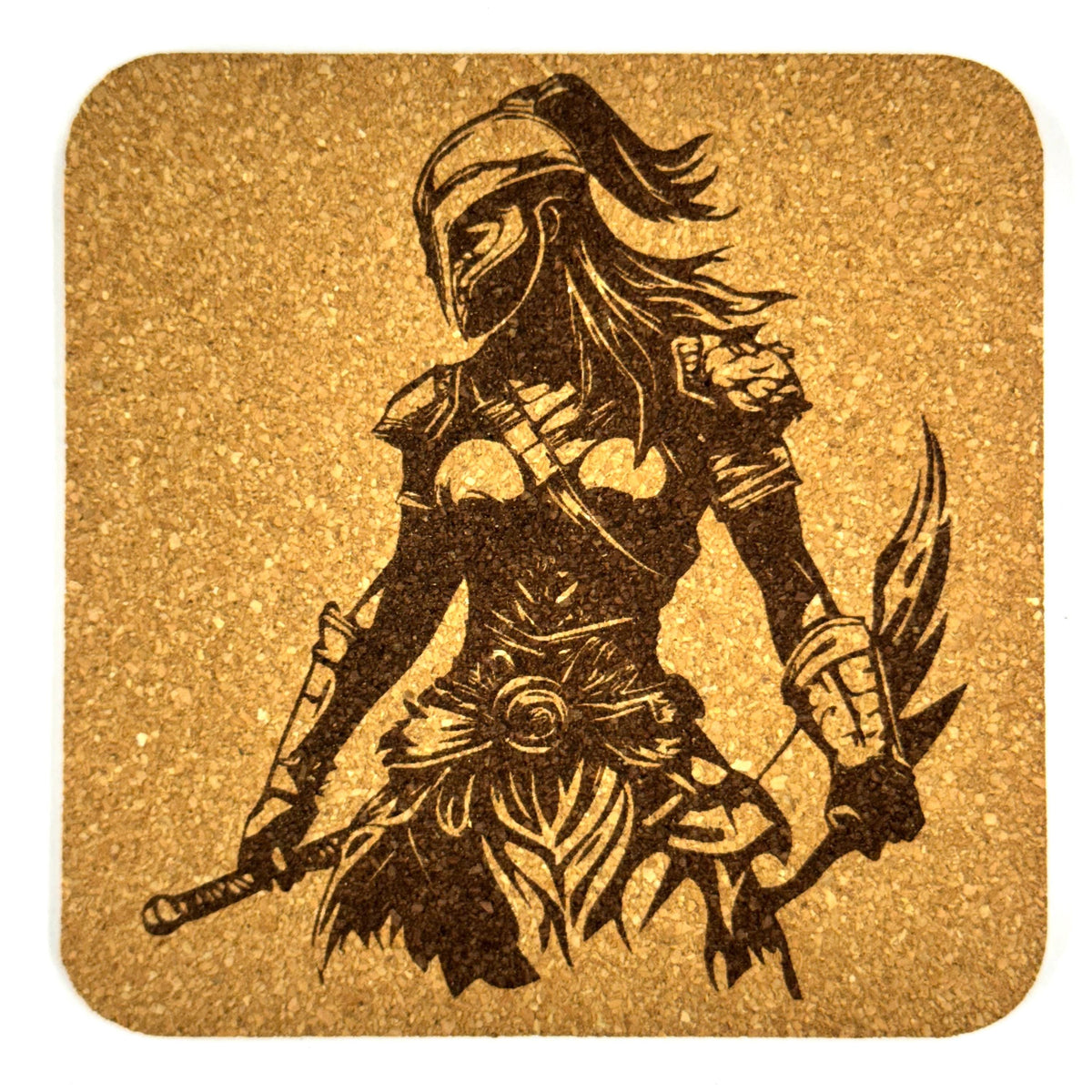 Warrior Woman Cork Coasters, Fantasy Shieldmaiden Sword Fighter Table Decor