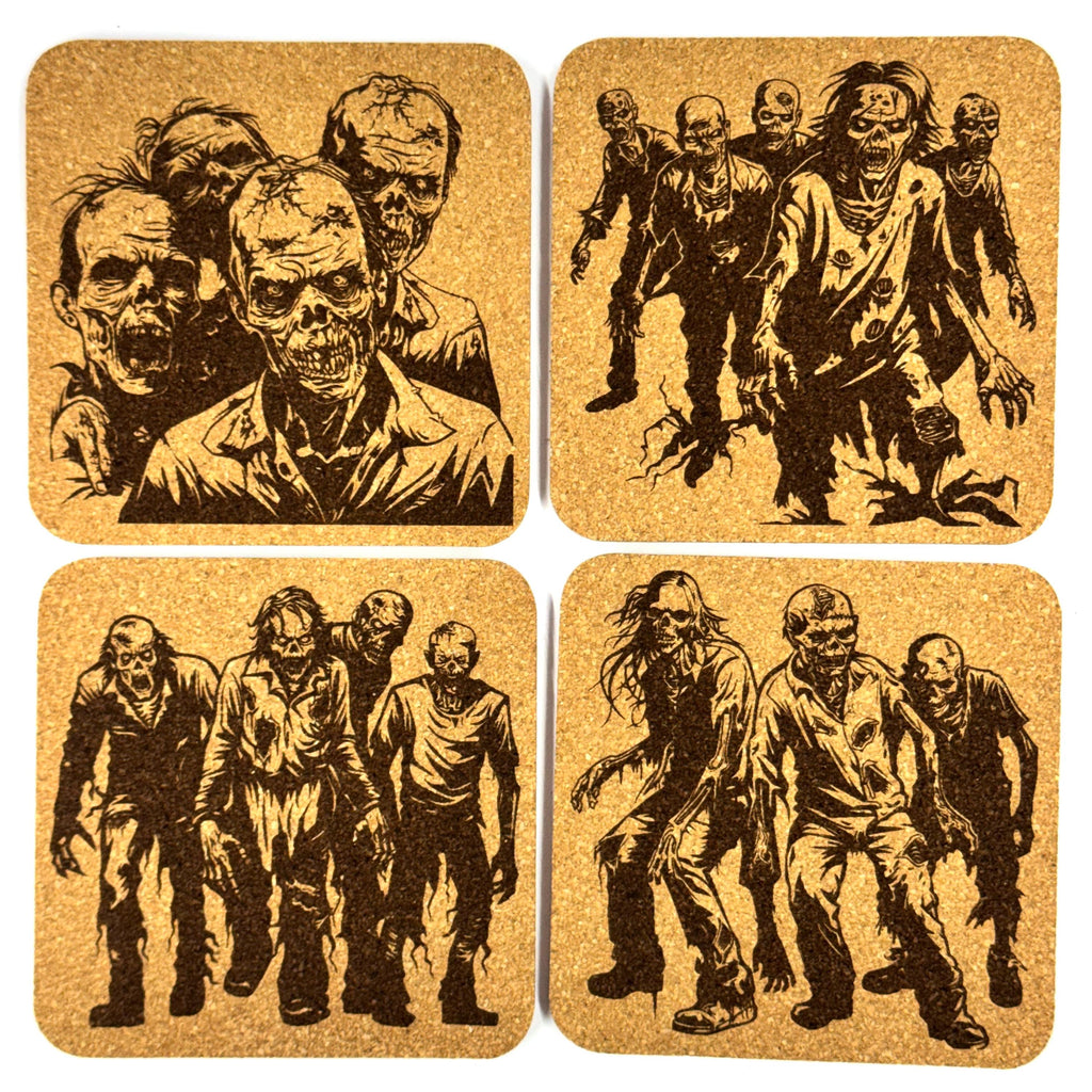 Zombie Cork Coaster Set, Undead Horror Walker Table Decor for Halloween