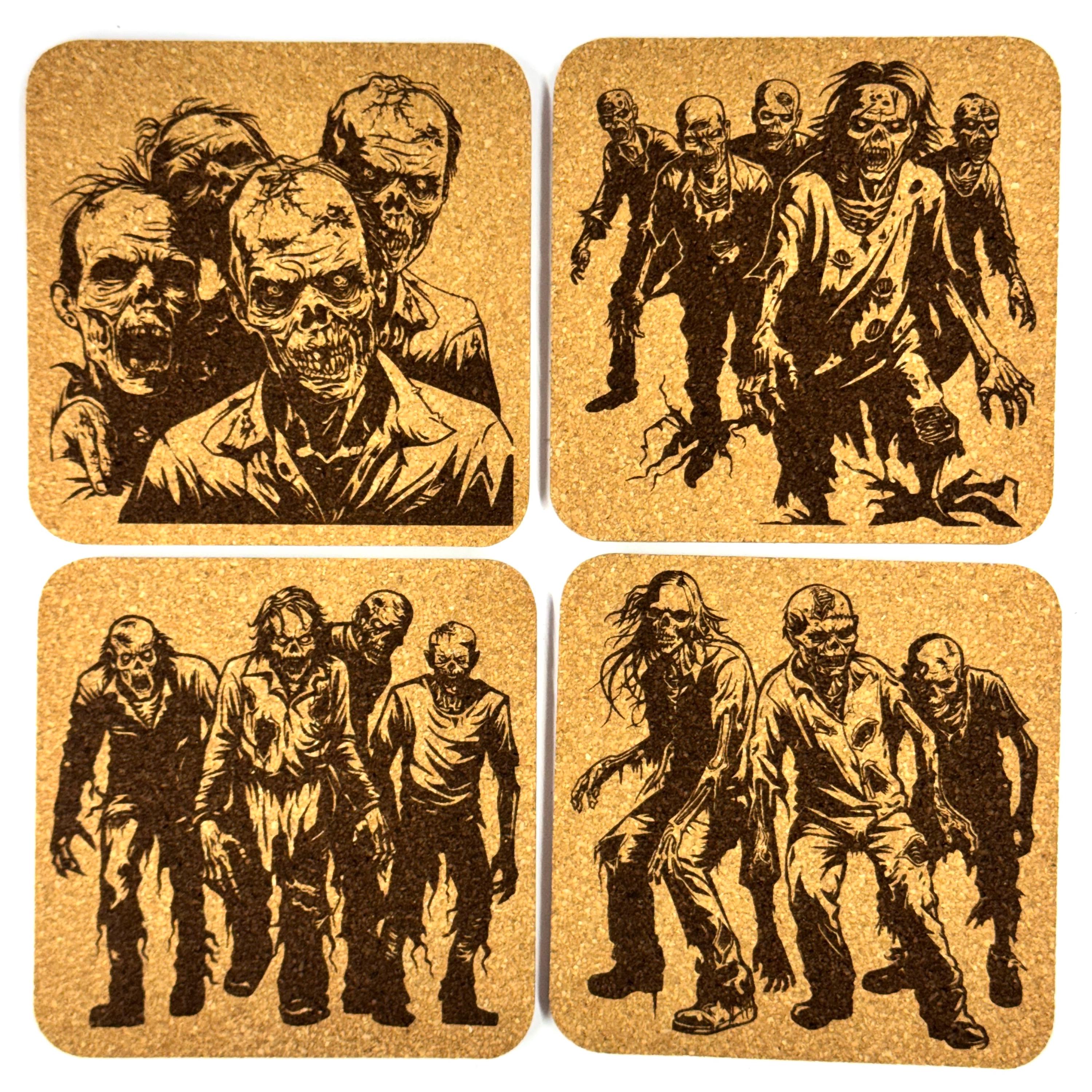 Zombie Cork Coaster Set, Undead Horror Walker Table Decor for Halloween