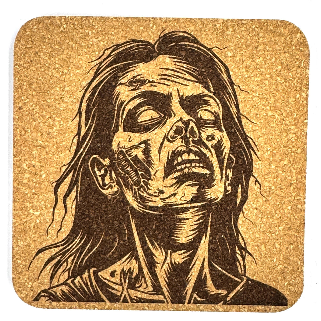 Zombie Face Cork Coasters, Undead Horror Skull Close Up Table Decor