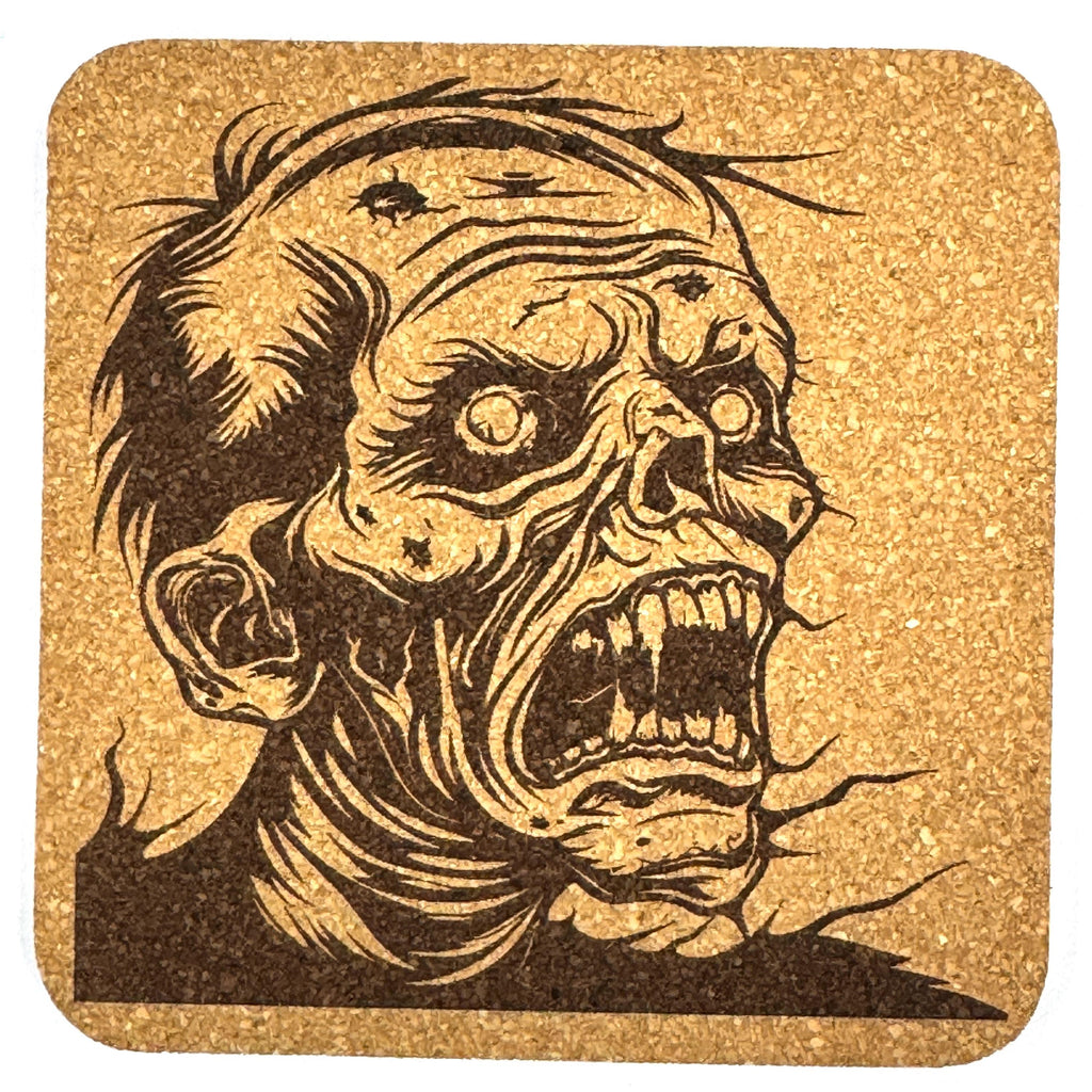 Zombie Face Cork Coasters, Undead Horror Skull Close Up Table Decor