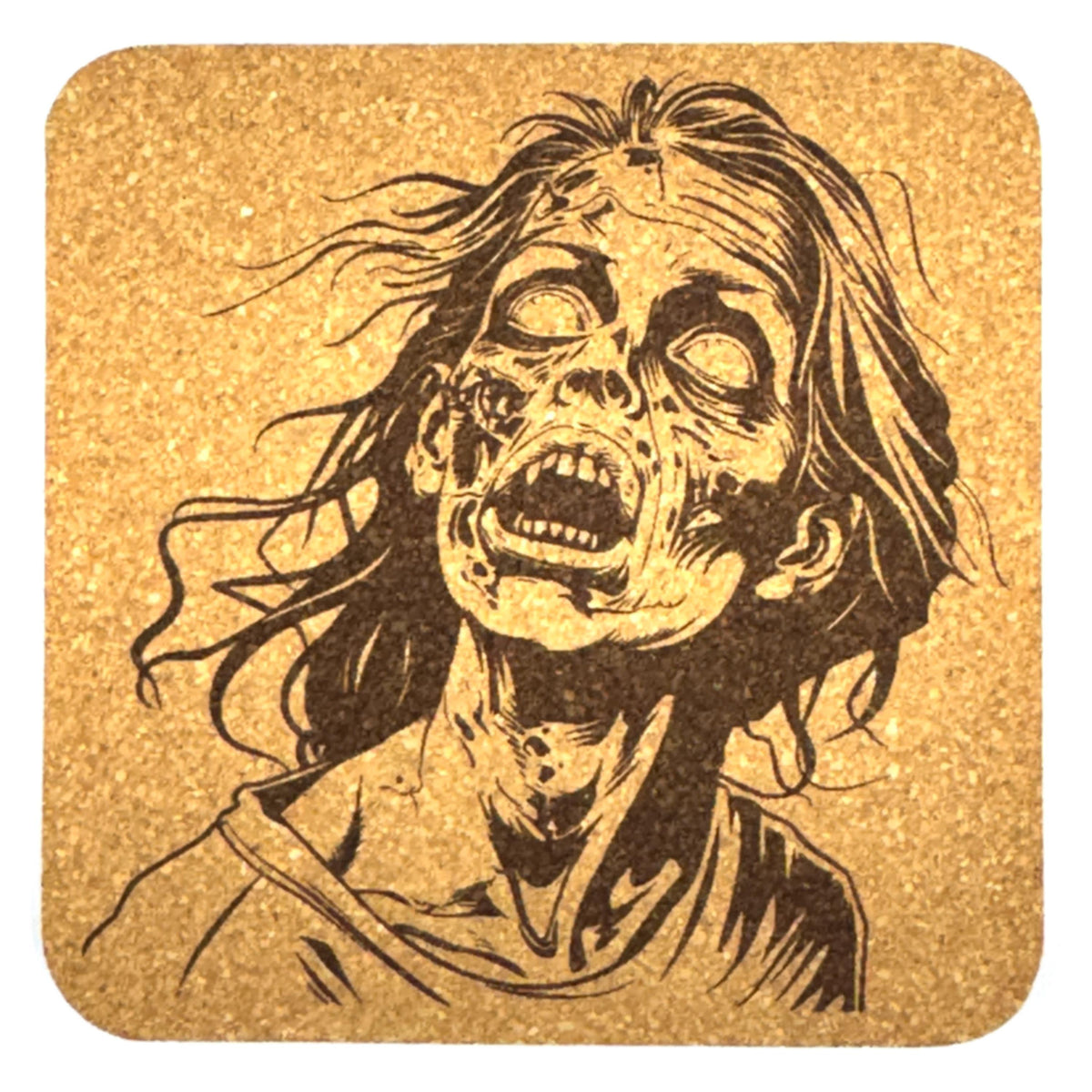 Zombie Face Cork Coasters, Undead Horror Skull Close Up Table Decor