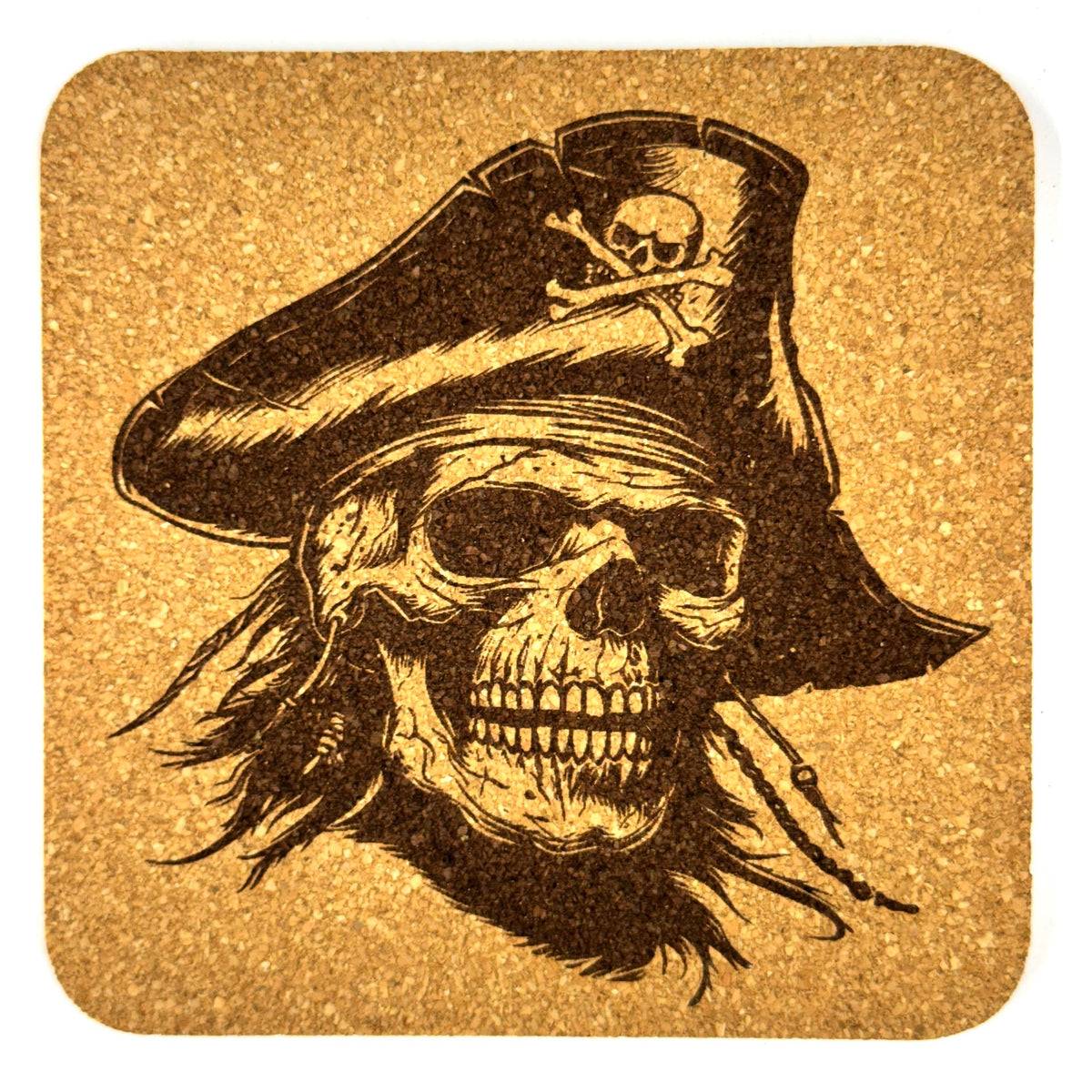 Pirate Skull Cork Coasters, Jolly Roger Skeleton Buccaneer Table Decor