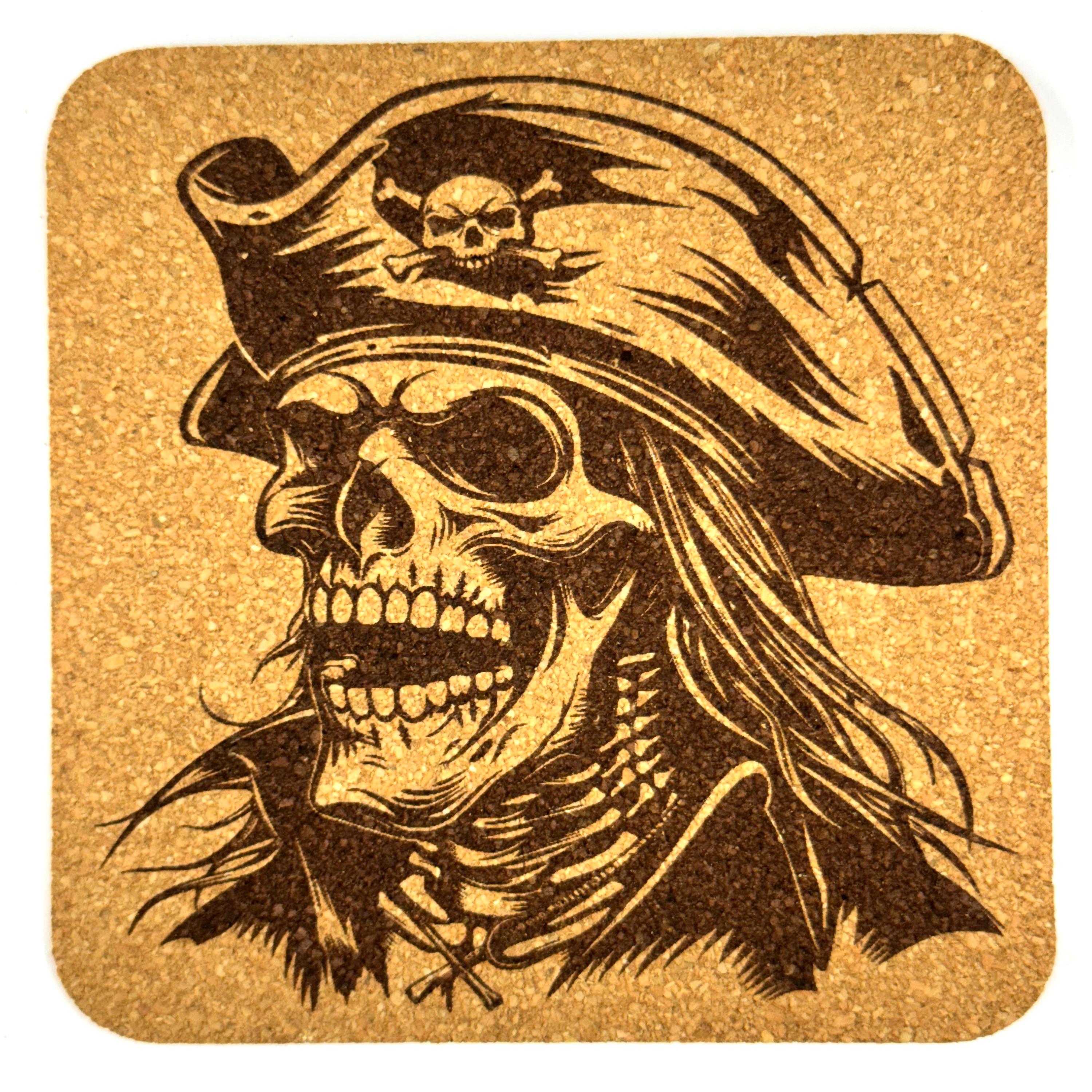 Pirate Skull Cork Coasters, Jolly Roger Skeleton Buccaneer Table Decor