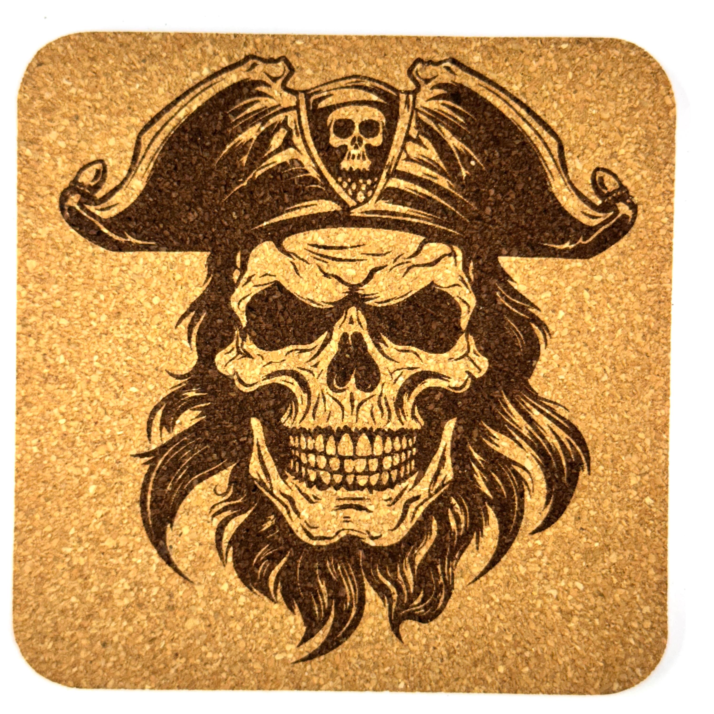 Pirate Skull Cork Coasters, Jolly Roger Crossbones Buccaneer Table Decor