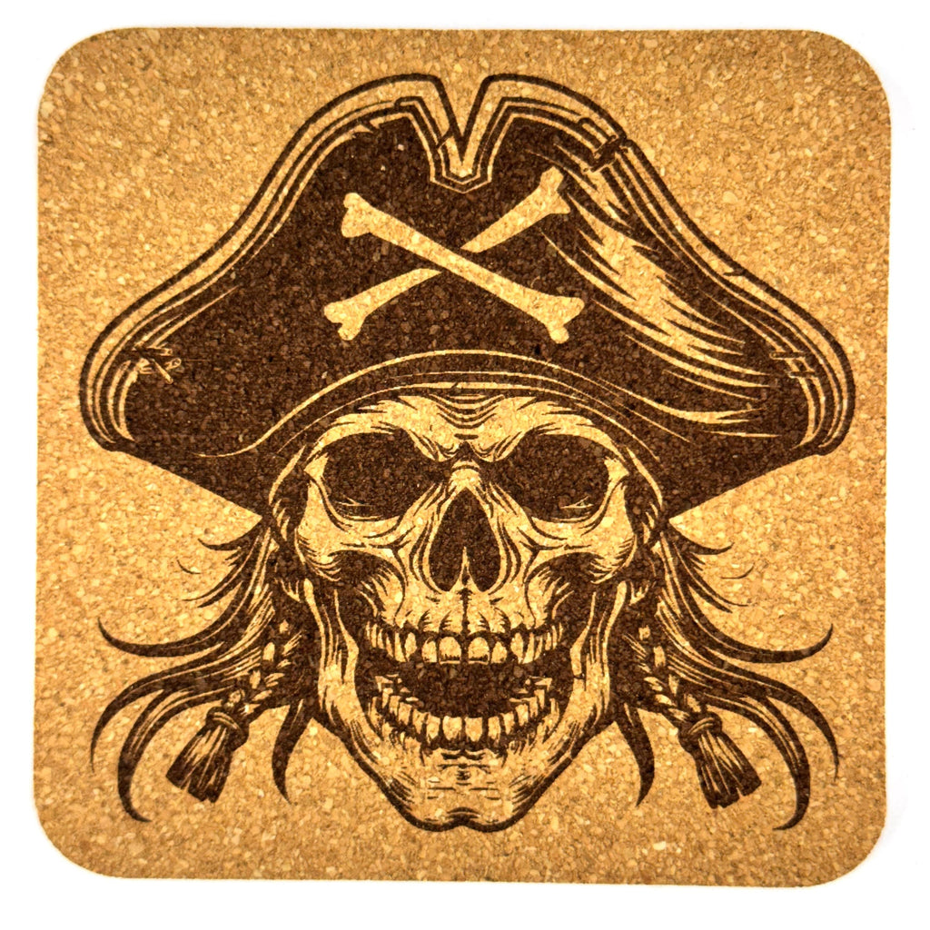 Pirate Skull Cork Coasters, Jolly Roger Crossbones Buccaneer Table Decor