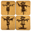 Scarecrow Cork Coasters, Creepy Haunted Farm Halloween Fall Decor