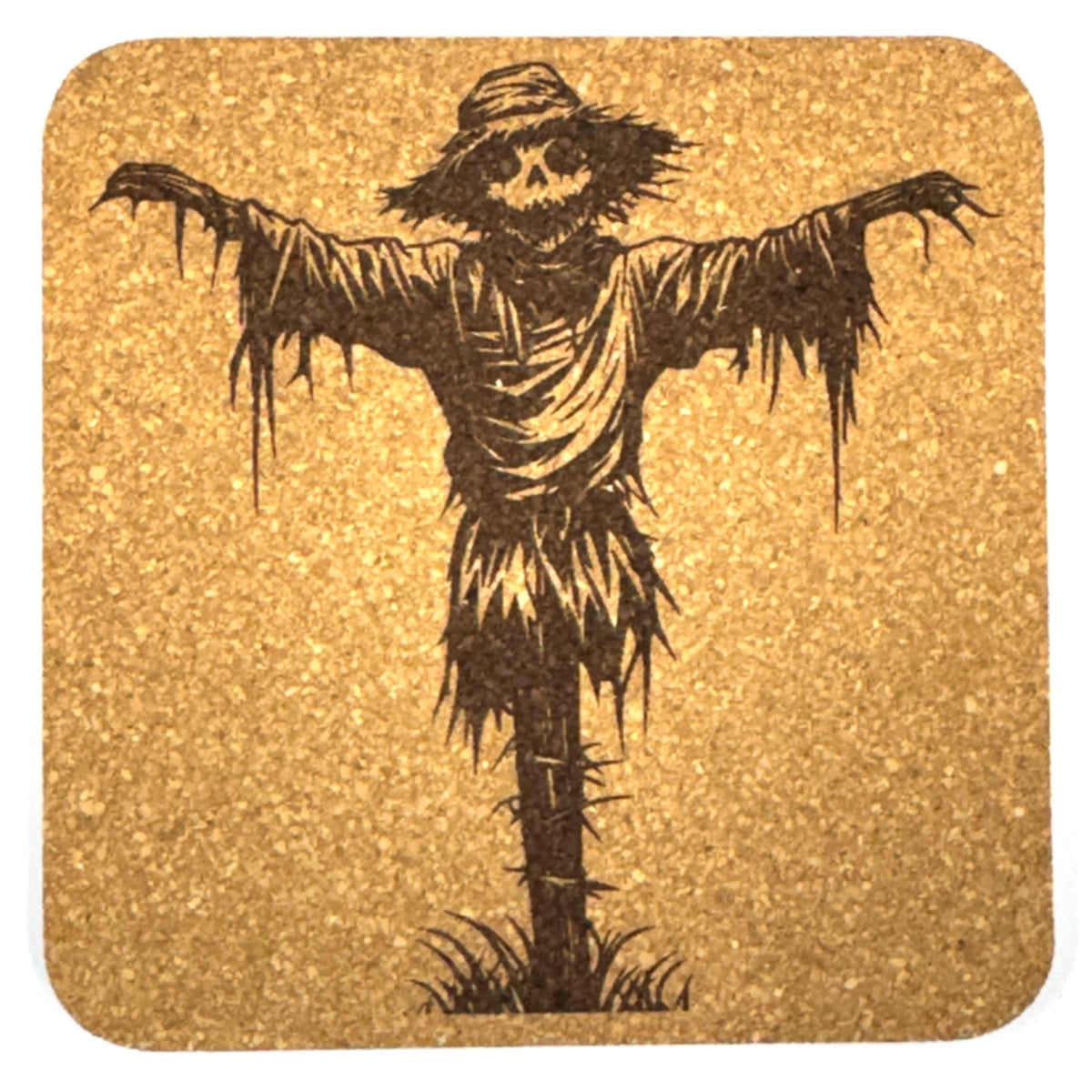 Scarecrow Cork Coasters, Creepy Haunted Farm Halloween Fall Decor