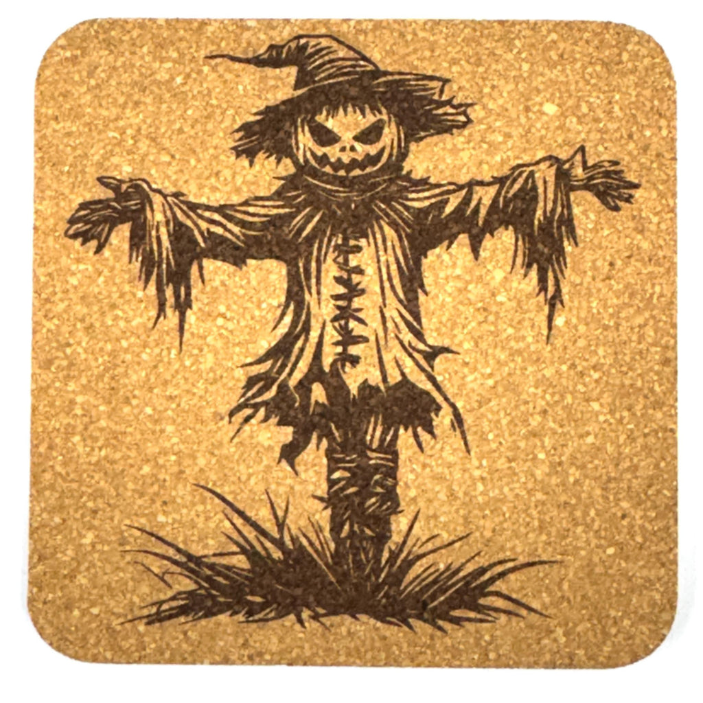 Scarecrow Cork Coasters, Creepy Haunted Farm Halloween Fall Decor