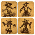 Creepy Scarecrow Cork Coasters, Haunted Farm Halloween Fall Decor Set