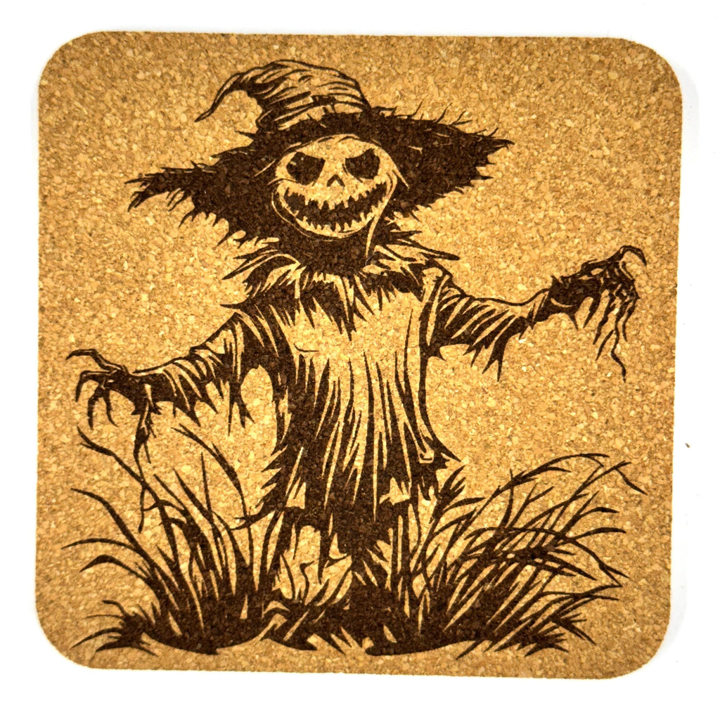Creepy Scarecrow Cork Coasters, Haunted Farm Halloween Fall Decor Set