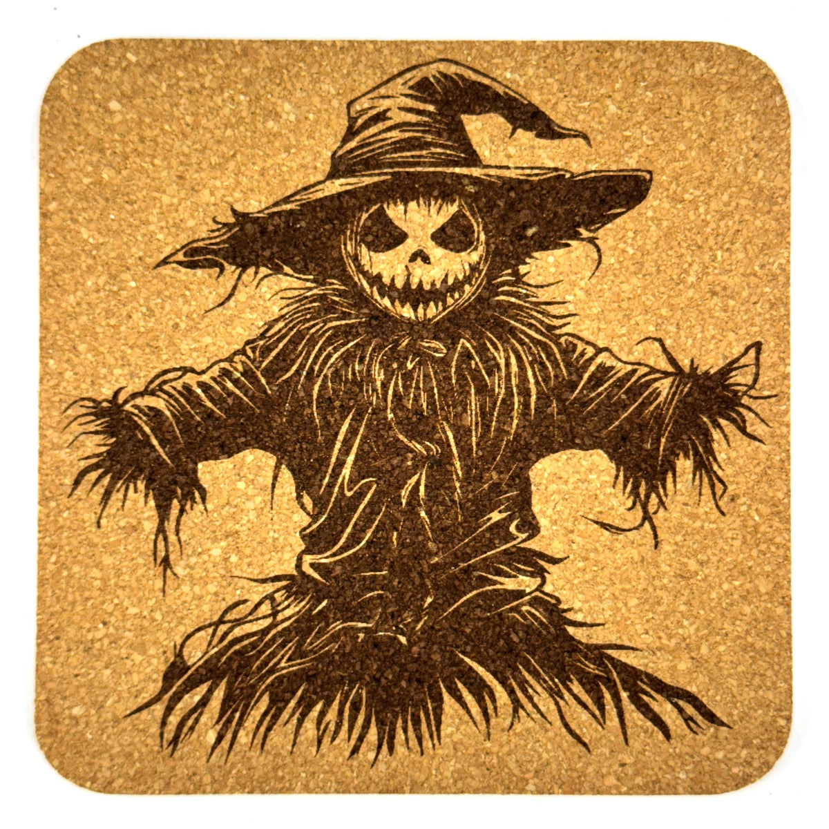 Creepy Scarecrow Coasters, Haunted Halloween Cork Coaster Set, Animated Scarecrow Decor