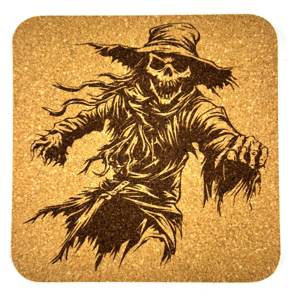 Creepy Scarecrow Coasters, Haunted Halloween Cork Coaster Set, Animated Scarecrow Decor