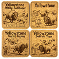Funny Yellowstone Bison Coaster Set, Cork Buffalo Tourist Humor
