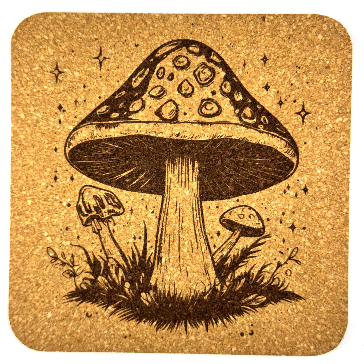 Mystical Mushroom Cork Coaster Set, Cottagecore Fantasy Drink Coasters