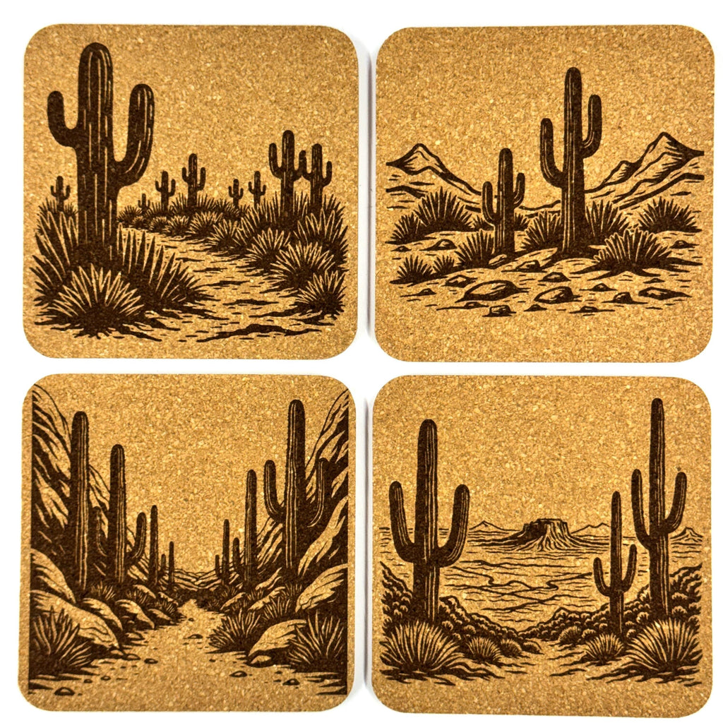 Southwest Desert Cork Coaster Set, Cactus Landscape Drink Coasters