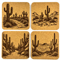 Southwest Desert Cork Coaster Set, Cactus Landscape Drink Coasters