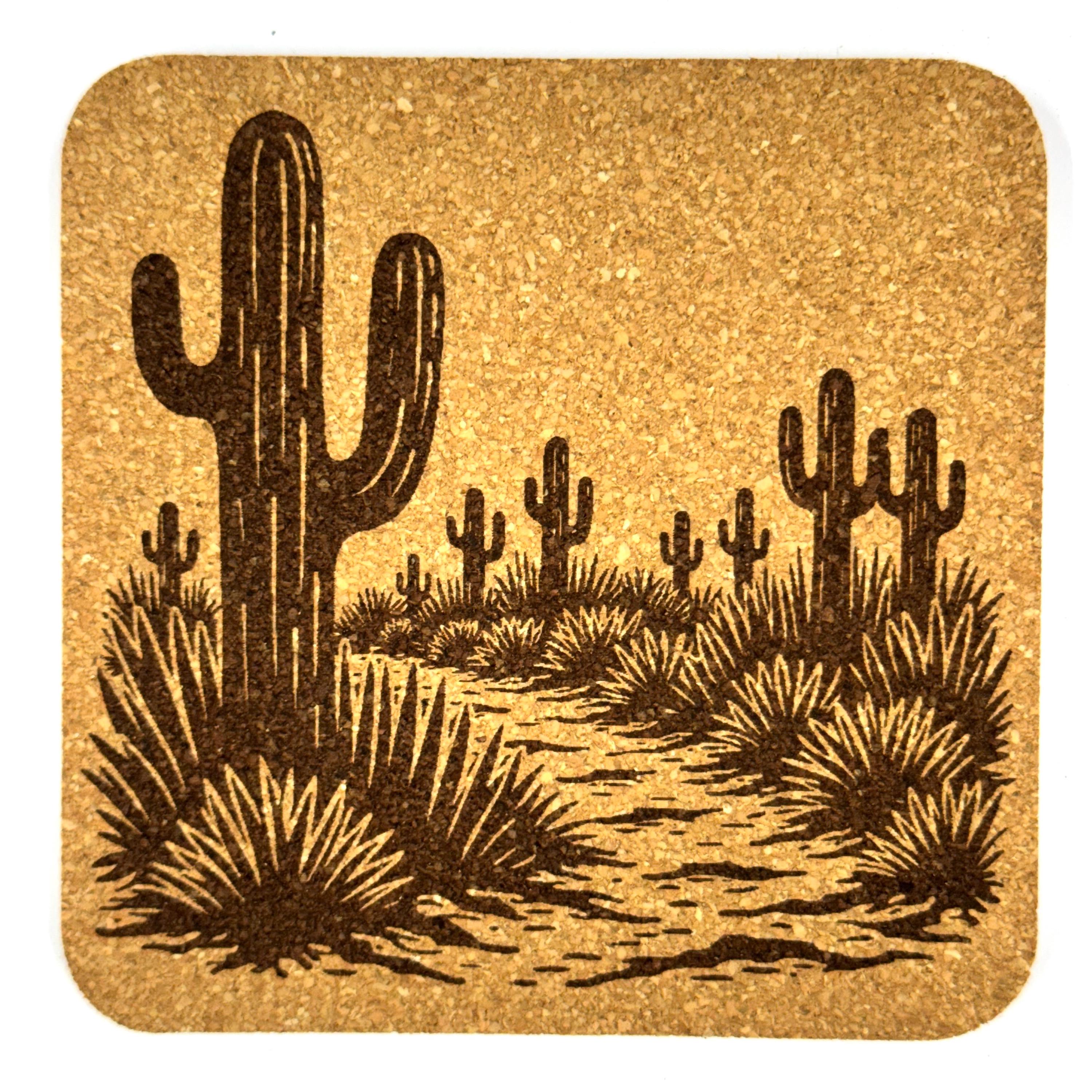 Southwest Desert Cork Coaster Set, Cactus Landscape Drink Coasters