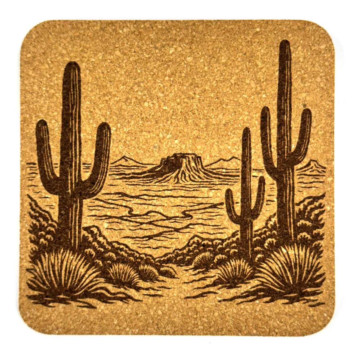 Southwest Desert Cork Coaster Set, Cactus Landscape Drink Coasters