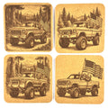 Patriotic Bigfoot Enjoying Pacific Northwest Backroads Cork Coaster Set