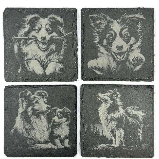 Sheltie Dog Slate Coaster Set, Engraved Shetland Sheepdog Gift