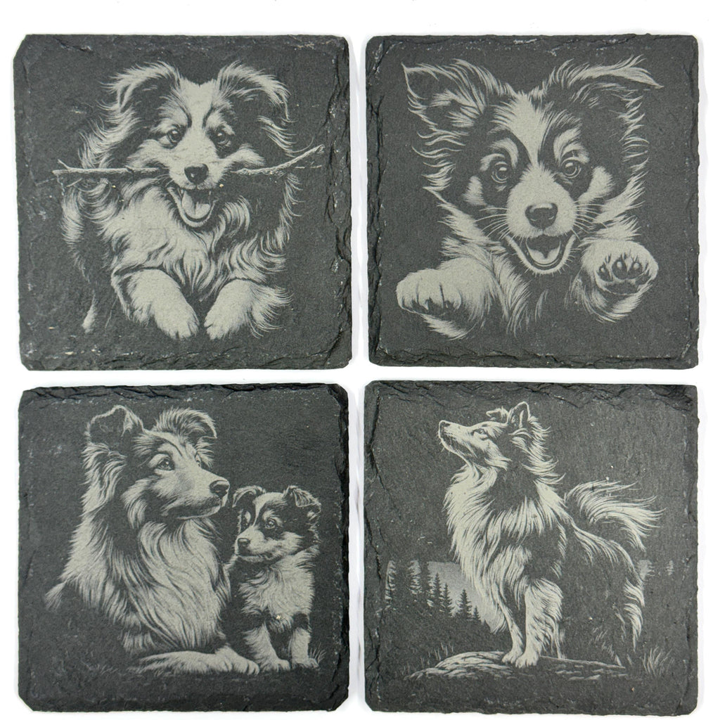 Sheltie Dog Slate Coaster Set, Engraved Shetland Sheepdog Gift