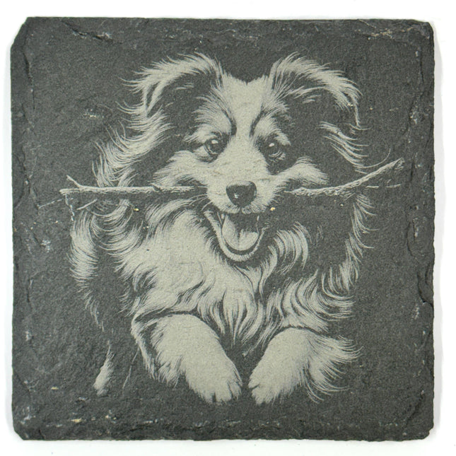 Sheltie Dog Slate Coaster Set, Engraved Shetland Sheepdog Gift