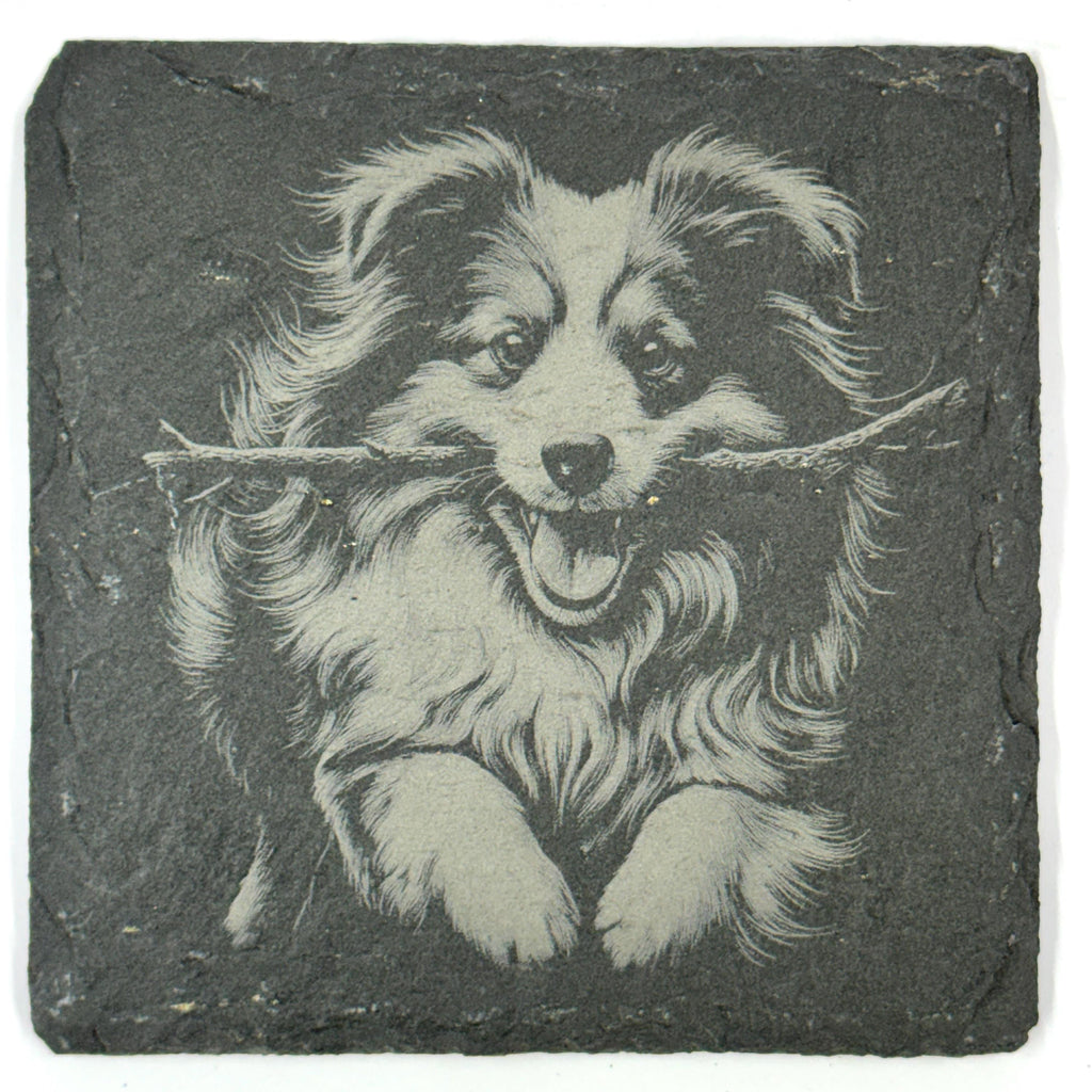 Sheltie Dog Slate Coaster Set, Engraved Shetland Sheepdog Gift