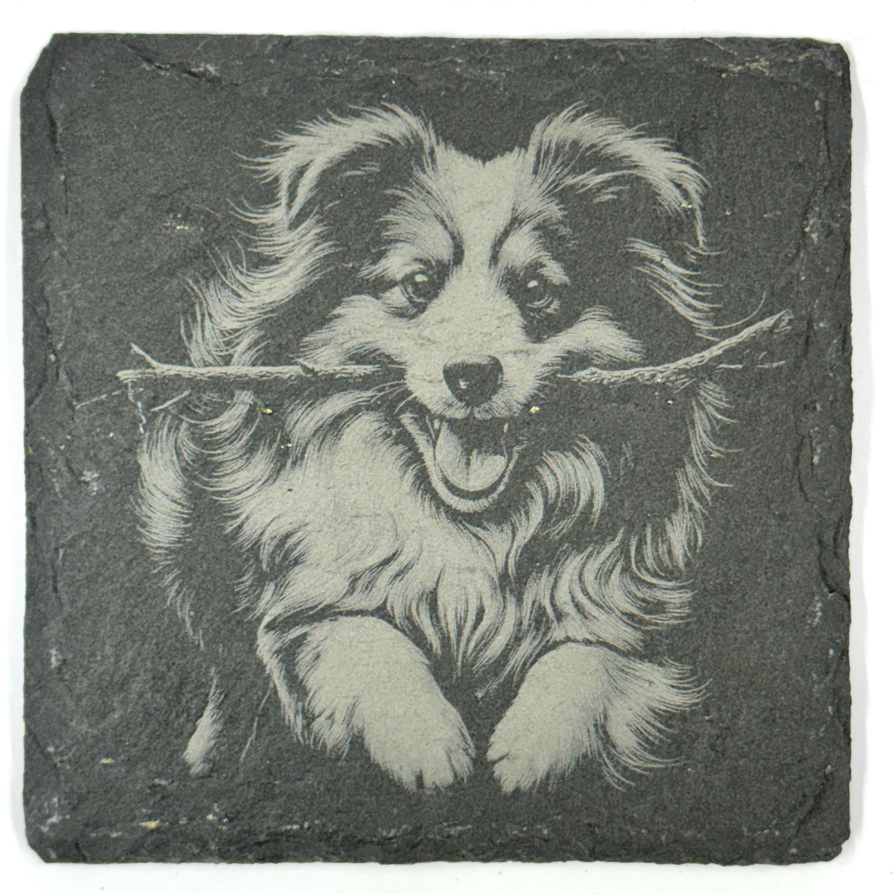 Sheltie Dog Slate Coaster Set, Engraved Shetland Sheepdog Gift