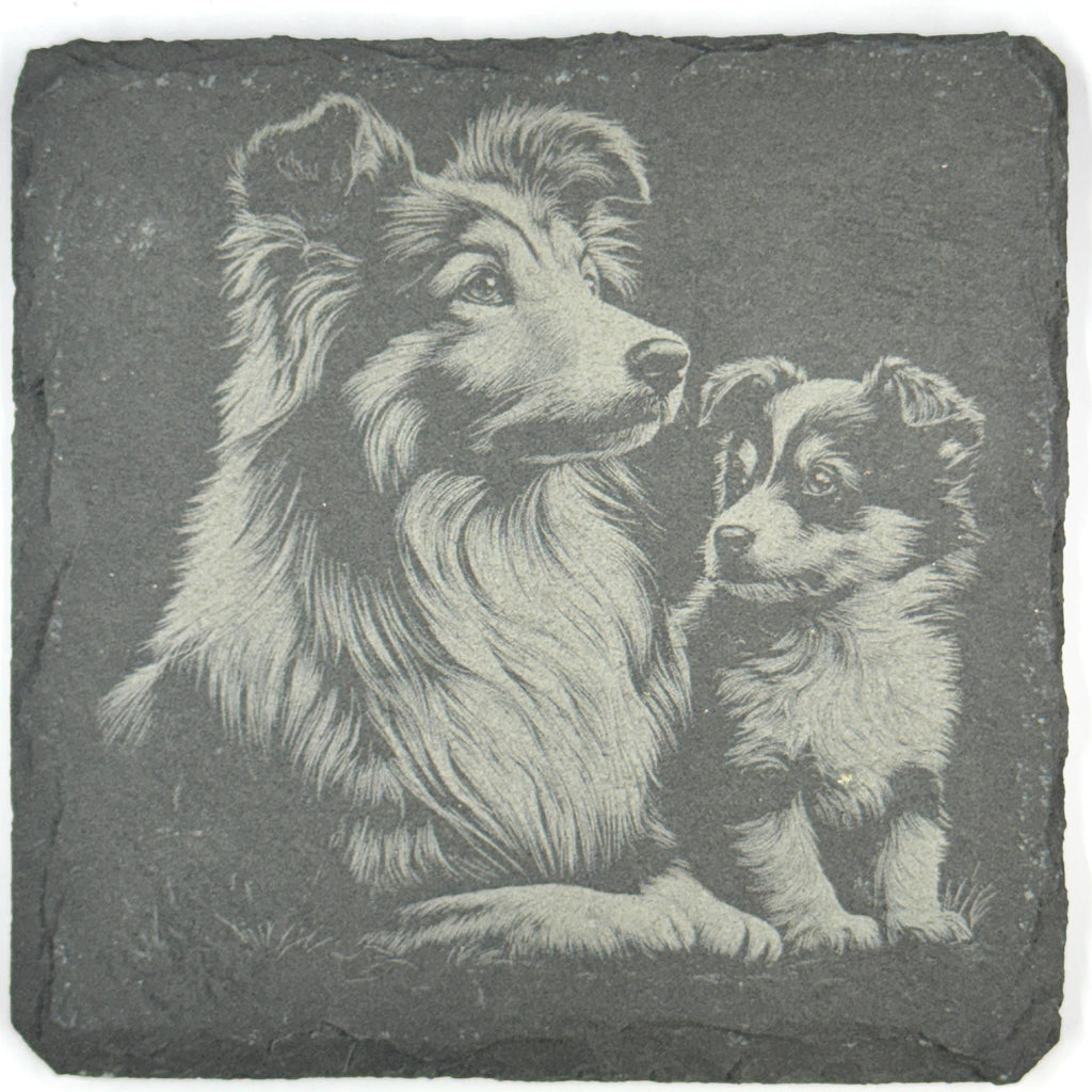 Sheltie Dog Slate Coaster Set, Engraved Shetland Sheepdog Gift