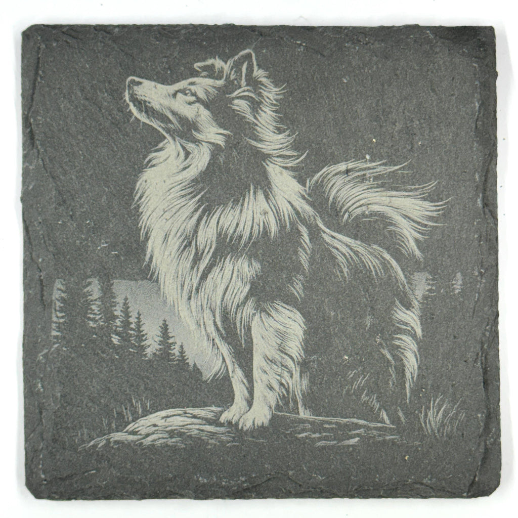 Sheltie Dog Slate Coaster Set, Engraved Shetland Sheepdog Gift