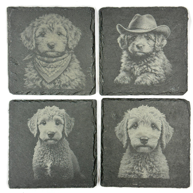 Labradoodle Slate Coaster Set, Engraved Dog Lover Gift