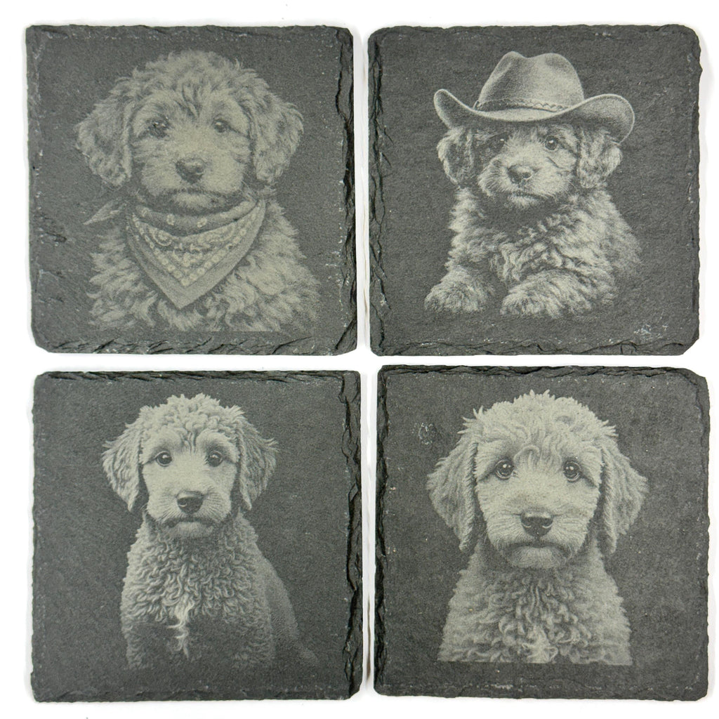 Labradoodle Slate Coaster Set, Engraved Dog Lover Gift
