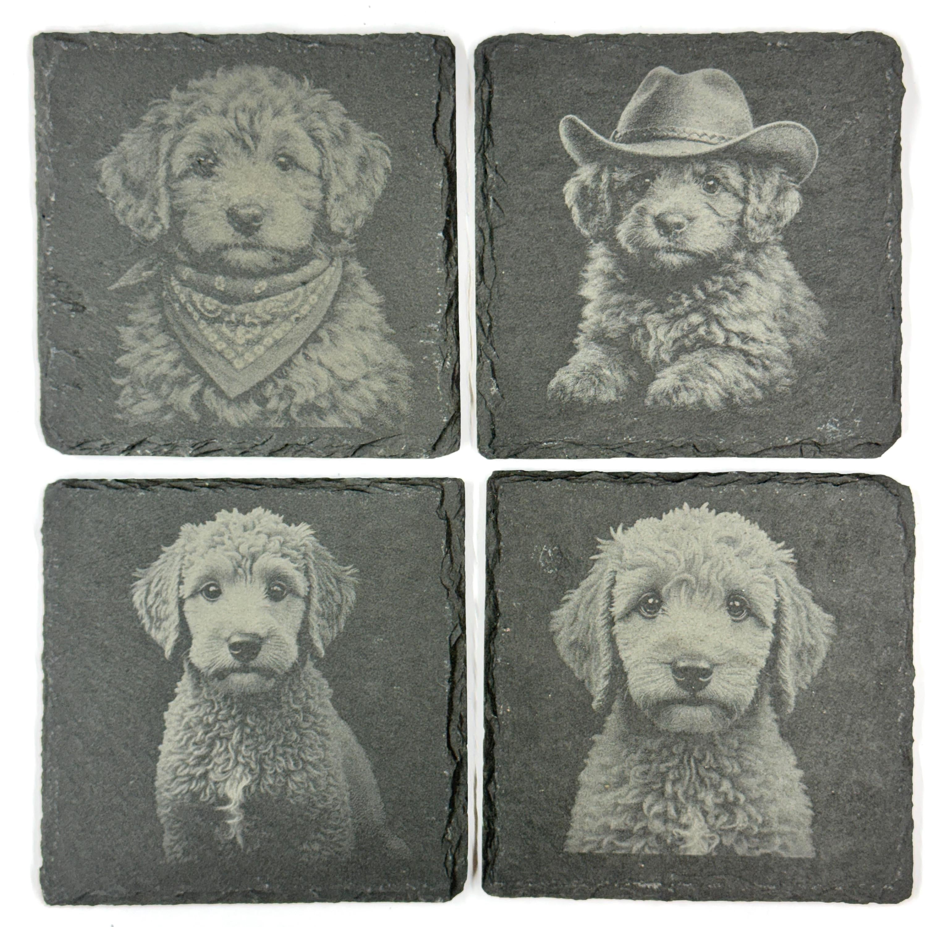 Labradoodle Slate Coaster Set, Engraved Dog Lover Gift