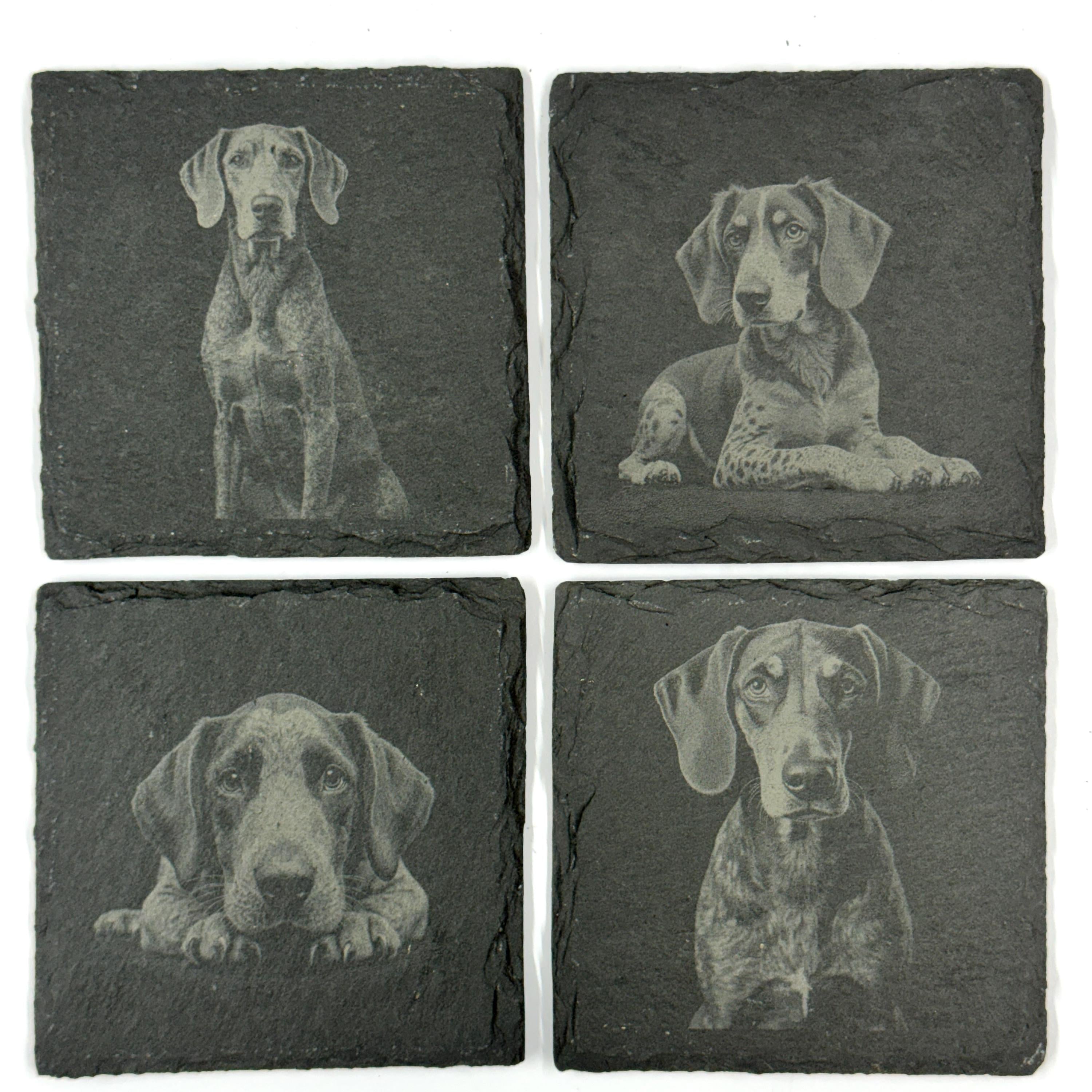 Bluetick Coonhound Slate Coaster Set, Engraved Dog Lover Gift