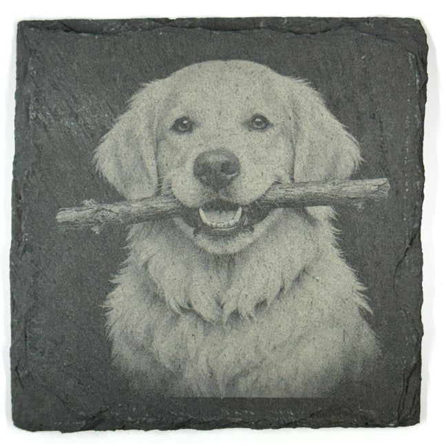 Golden Retriever Slate Coaster Set, Engraved Dog Lover Gift
