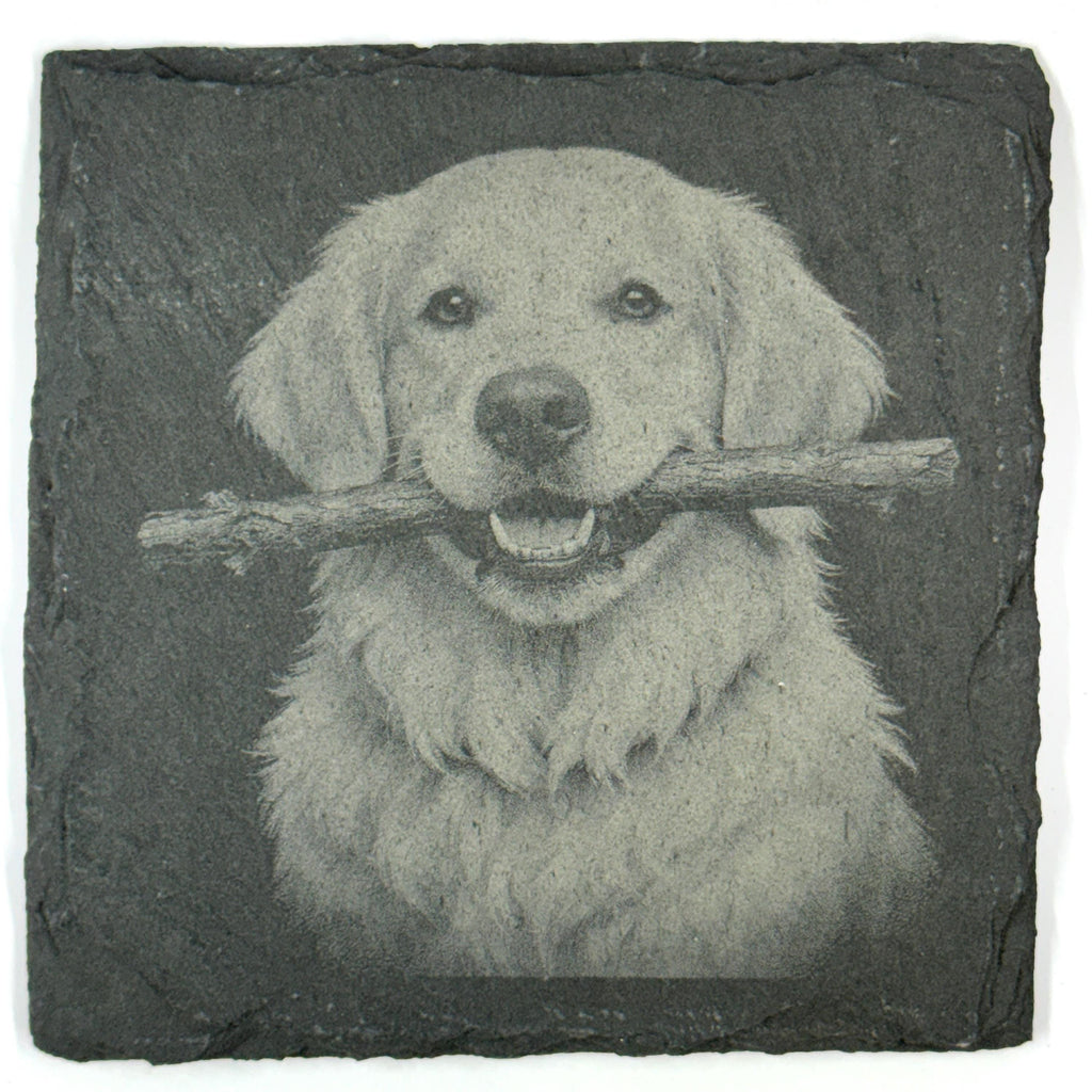 Golden Retriever Slate Coaster Set, Engraved Dog Lover Gift
