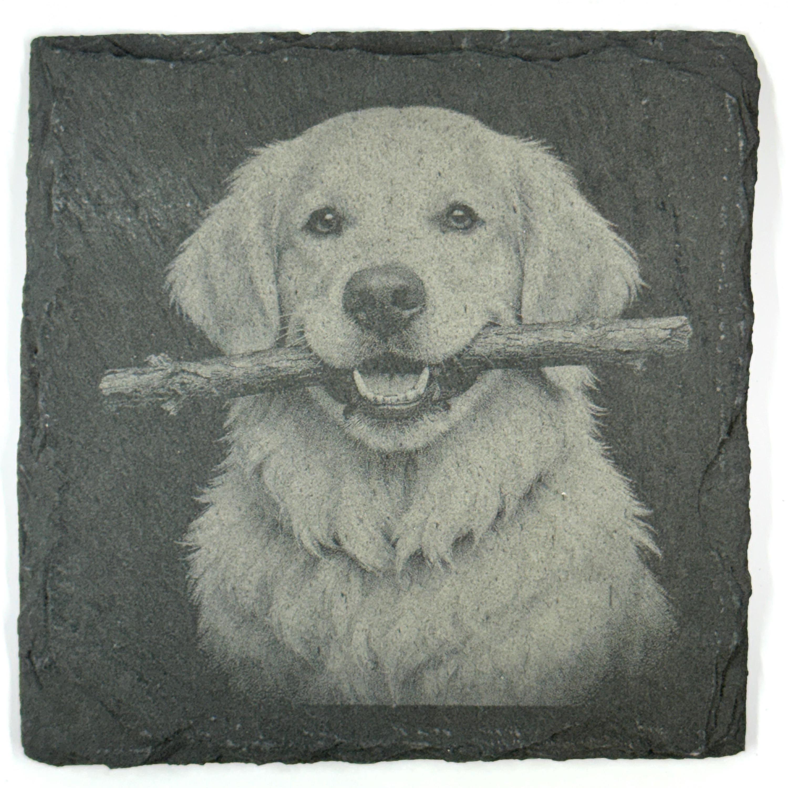 Golden Retriever Slate Coaster Set, Engraved Dog Lover Gift