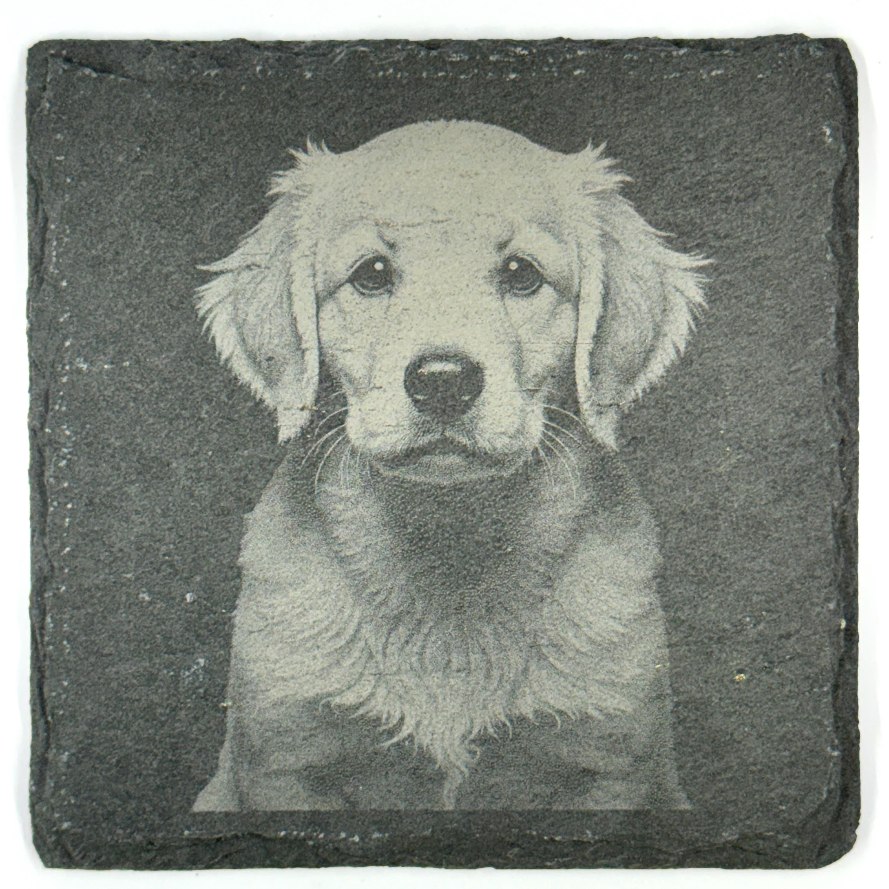 Golden Retriever Slate Coaster Set, Engraved Dog Lover Gift