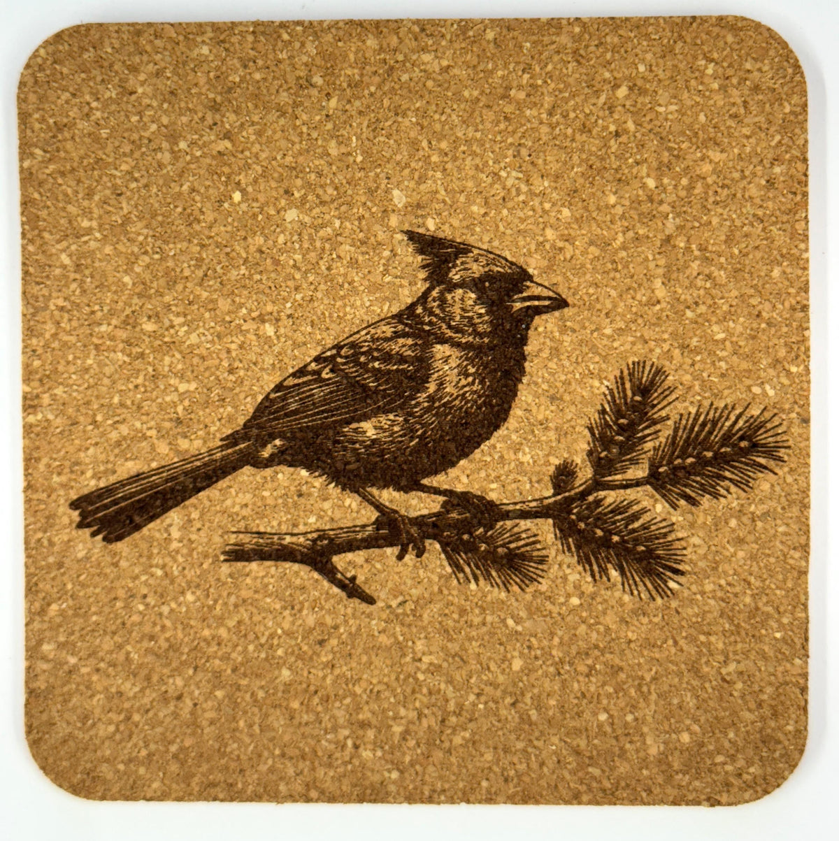 Northern Cardinal Cork Coaster Set 4 Bird Lover Engraved Drink Coasters