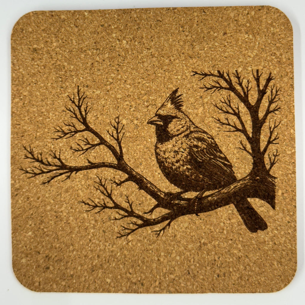 Northern Cardinal Cork Coaster Set 4 Bird Lover Engraved Drink Coasters