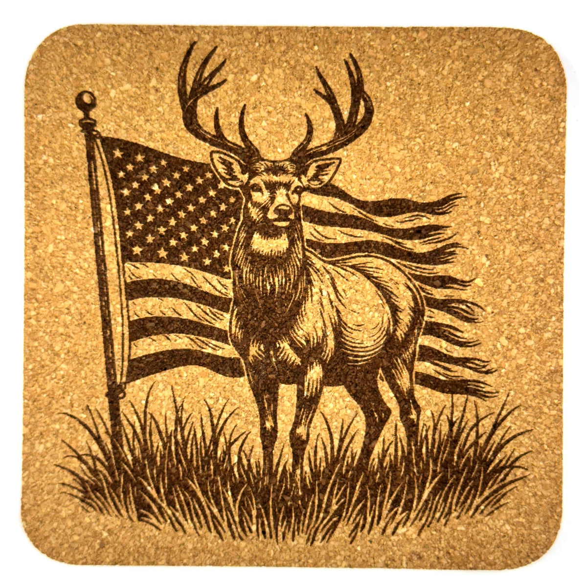 Patriotic Deer Cork Coaster Set, Rustic American Flag Wildlife Drink Coasters