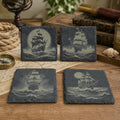 Pirate Ship Slate Coaster Set of 4 – Engraved Nautical Drink Coasters with Sailing Ships