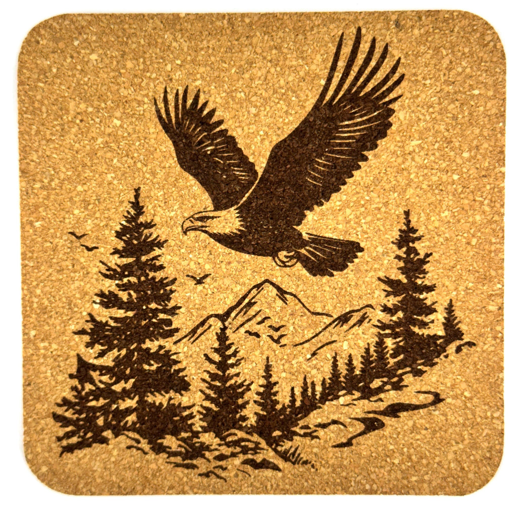 Bald Eagle Cork Coasters, Rustic Mountain Forest Cabin Wildlife Table Decor