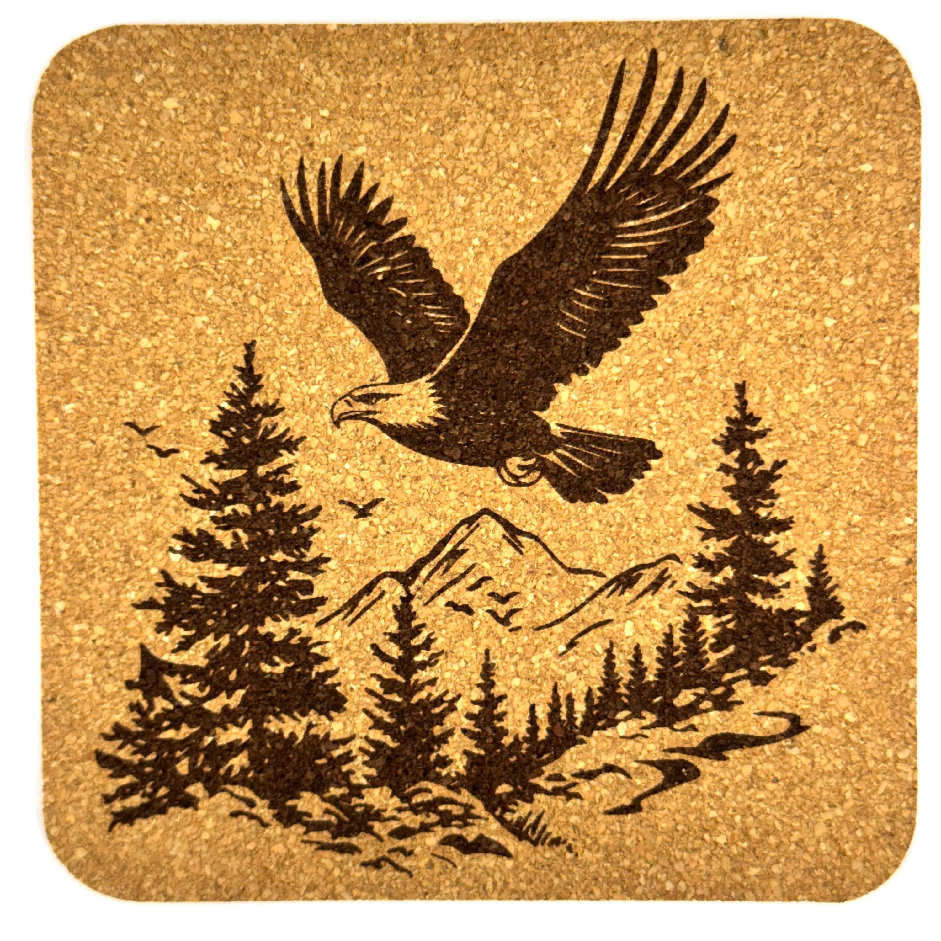Bald Eagle Cork Coasters, Rustic Mountain Forest Cabin Wildlife Table Decor