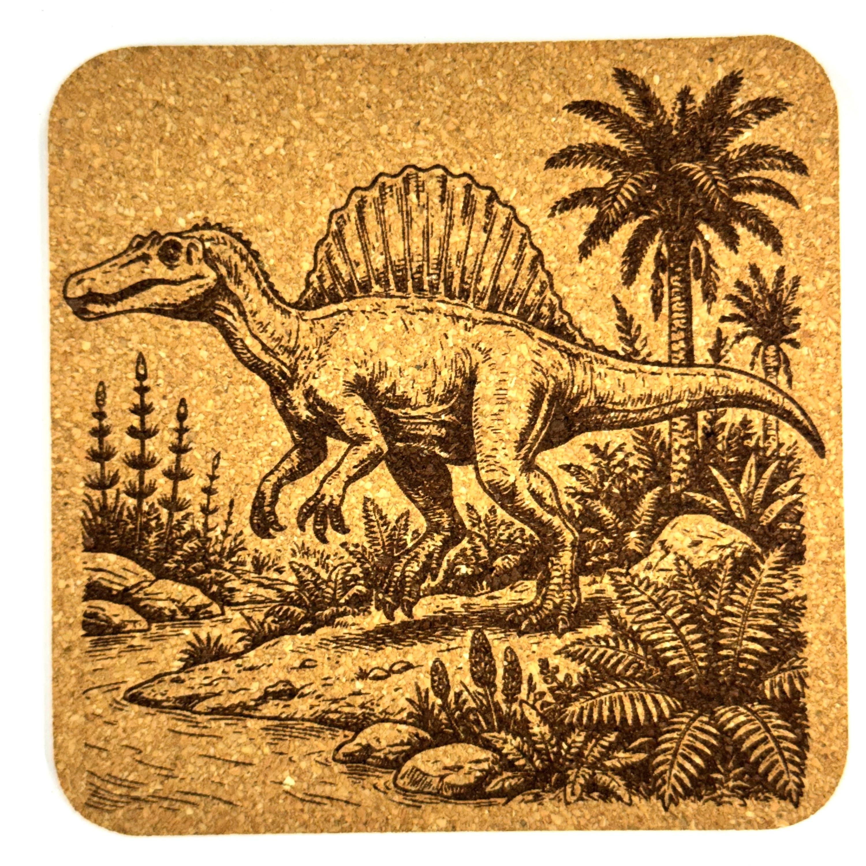 Dinosaur Scene Cork Coaster Set, Vintage Prehistoric Jungle Drink Coasters