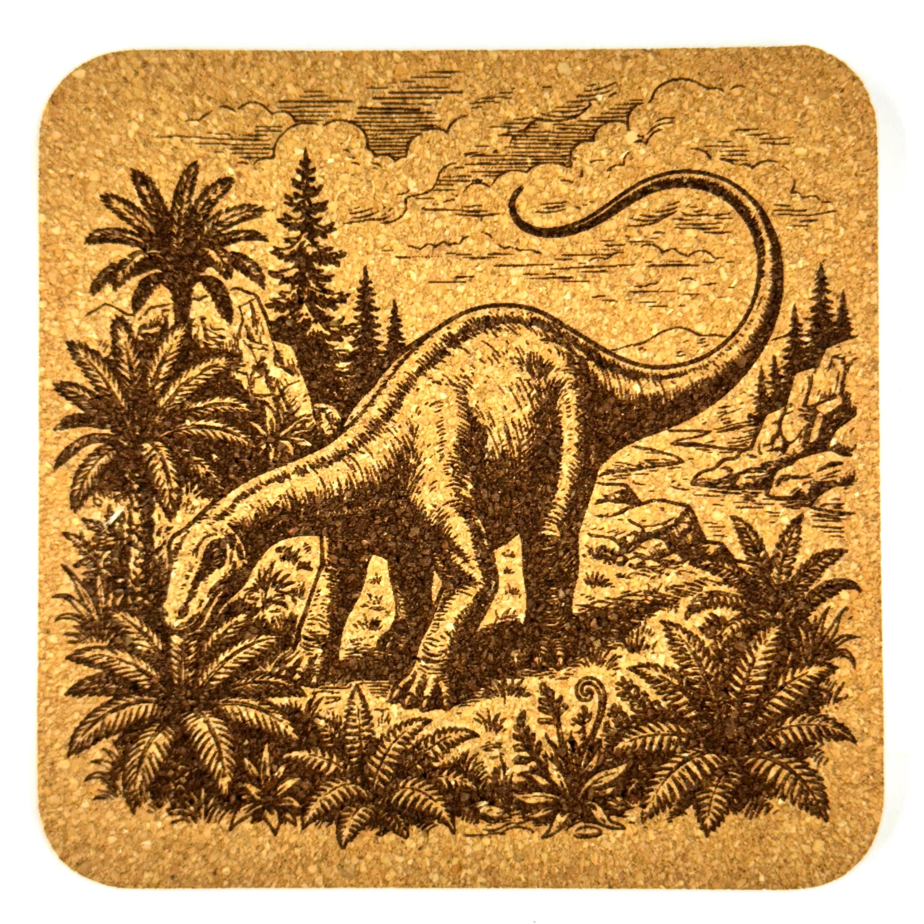 Dinosaur Scene Cork Coaster Set, Vintage Prehistoric Jungle Drink Coasters