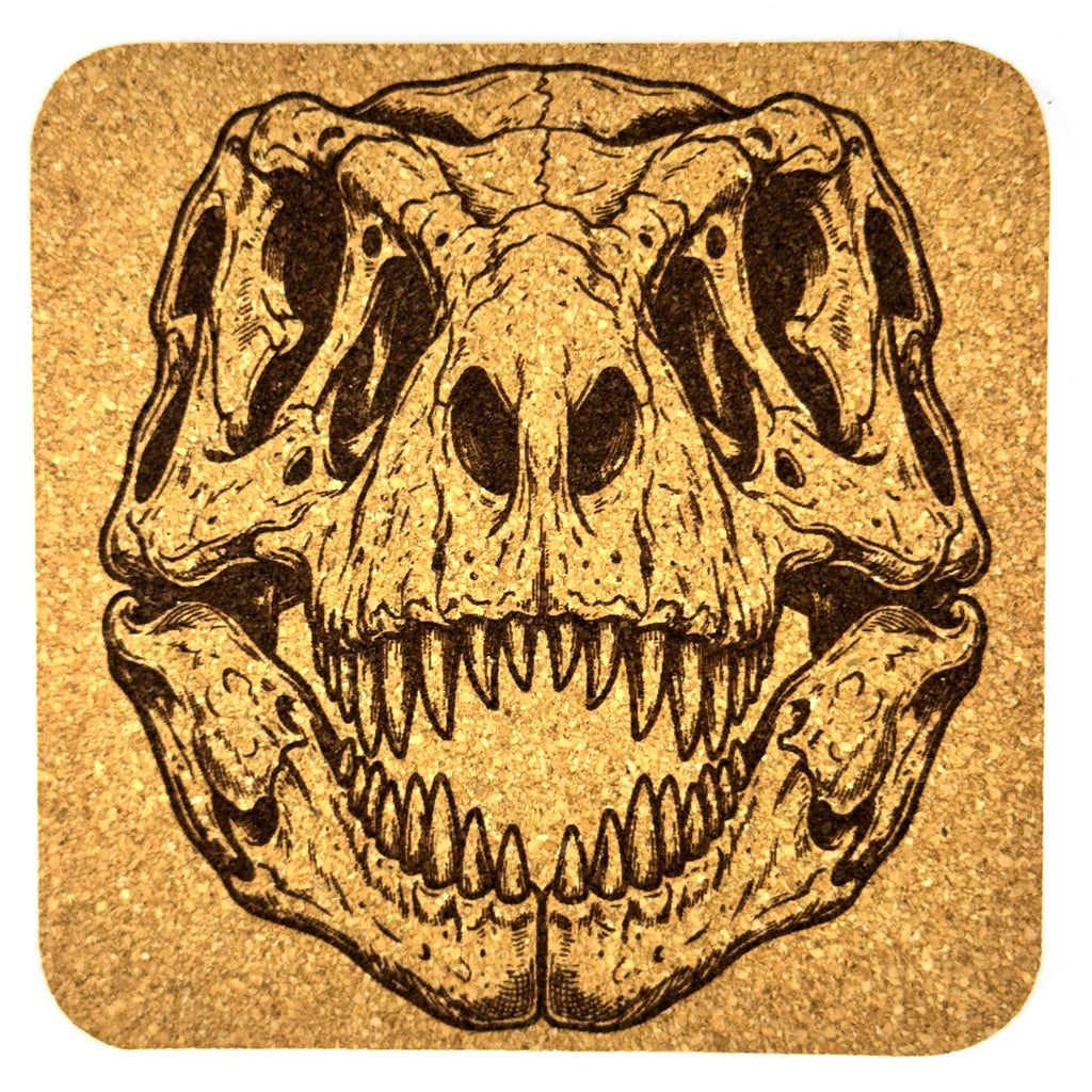 Dinosaur Skull Cork Coasters, Tyrannosaurus Rex and Triceratops Fossil Table Decor
